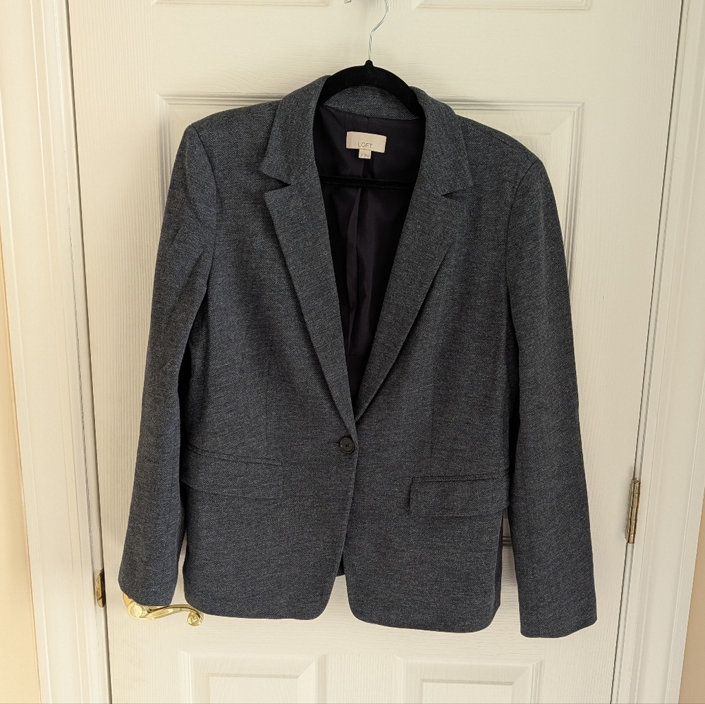 Loft Blue Tweed Blazer with Elbow Patches, size 12